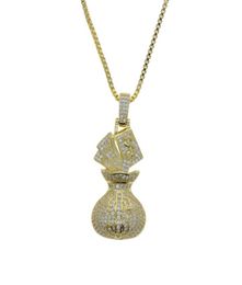 Chains Punk Rock Fashion Iced Out Bling 5A Cubic Zircon Paved US Dollar Money Bag Pendant Box Chain Necklaces Hip Hop Jewelry For 4331246