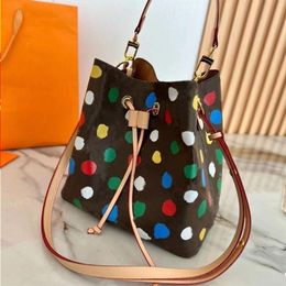 LOULS VUTT Women Bucket Totes Shopping Drawstring Bags Purses Floral Round Point Letter Handbags Genuine Leather Handbag Fashion Should Ldda