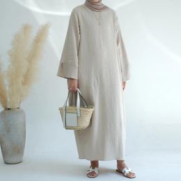 Ethnic Clothing 2024 Cotton Plain Dubai Abaya Turkey Modest Islamic Dresses Women Casual Muslim Traditional Maxi