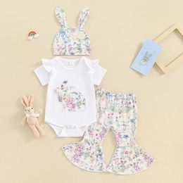 Clothing Sets My First Easter Baby Girl 0utfit Romper Bodysuit Floral Bell Bottom Pants Ear Hat Infant Clothes