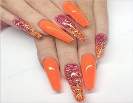 20pcsbox Shiny Orange False Nails Long Coffin Full Cover Fingernails Press On Artificial Tips Nail Art Decorations6081491