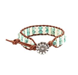 Bribeauty Turquoise Chakra Bracelet Jewelry Handmade Multi Color Natural Stone Tube Beads Leather Wrap Bracelet Semi precious Crea6496316