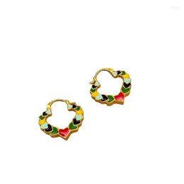 Dangle Earrings European And American Retro Hong Kong Style Ins Color Enamel Heart-shaped Ear Buckle Simple Accessories