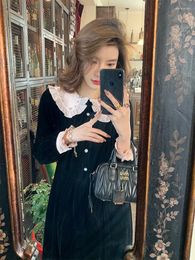 Party Dresses French Doll Collar Golden Velvet Dress For Women In Autumn And Winter High Quality Celebrity Little Black