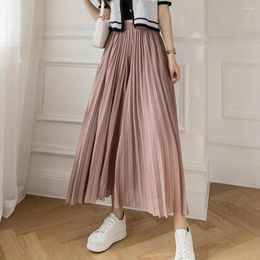 Women's Pants Elegant Style Wide Leg Chiffon For Women High Waist Pleated Trousers Loose Fit Solid Color Streetwear Summer