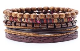 5 Pcsset Handmade Weave Charm Wrap Men Bracelet Femme Homme Male Jewellery Pulseras Beads Leather Bracelets for Women Bangles7472695