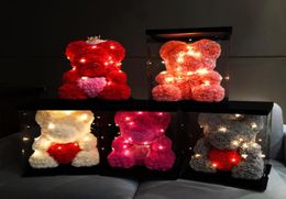 Valentines Day Gift 25cm Red Rose Teddy Bear Foam Rose Flower Artificial Decoration With 3m Led Lamps Gift Box Valentines9086182