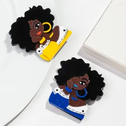 Brooches Cute Acrylic Curly Hair Black Girls For Women Yellow Blue Hoops African Girl Figure Badges Pin 2024 Jewellery Accessories