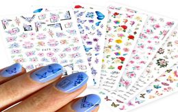3D Butterfly Sliders Nail Stickers Colorful Flowers Red Rose Adhesives Manicure Decals Nails Foils Tattoo Decorations NP0048843733