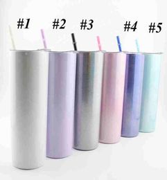 Sublimation 20oz Glitter Tumblers Stainless Steel Skinny Tumbler Rainbow Tumblers Vacuum Insulated Beer Coffee Mugs with Straw LLS4251102