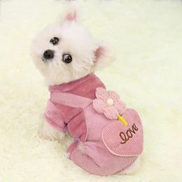 Dog Apparel Pet Thick Four-legged Clothes Dogs Cute Overalls Warm Vest For Small Puppy Cat Teddy Bichon Bear Soft Corduroy Jacket