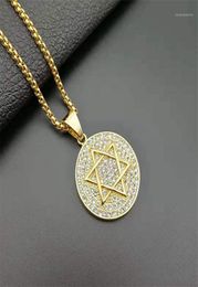 Jewish Star of Necklace MenWomen Bat Mitzvah Gift Stainless Steel Round Israel Judaica Necklace Hebrew Jewelry Dropship15636604