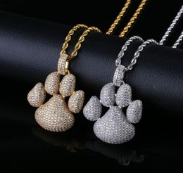 Micro Paved Cubic Zirconia Bling Iced Out Puppy Little Dog Paw Pendants Necklace for Men Boys Hip Hop Rapper Jewellery Gold6364035