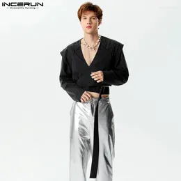 Men's Jackets INCERUN Tops 2024 Handsome Men Silhouette Cropped Cross Design Jacket Male Party Shows Solid Color Long Sleeved S-5XL