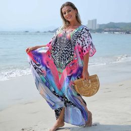 Women Beach Wear Womens Boho Style Cover Up Plus Size Figure Pattern V Neck Vacay Beach Kaftan Dress d240501