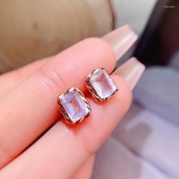 Stud Earrings 925 Silver Classic 5mm 7mm Total 2ct Natural Rose Quartz With Gold Plated Jewelry