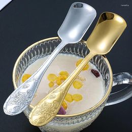 Tea Scoops 17cm Plat Bottom Spoon Stainless Steel Square Dinner Spoons Stirring Long Handle Drink For Ice Cream Dessert