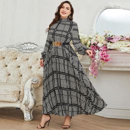 Casual Dresses 4XL Plaid Plus Size Long For Women Robe Maxi Skirts Office Lady Wedding Party Evening Dress Muslim Vestido Talla Grande