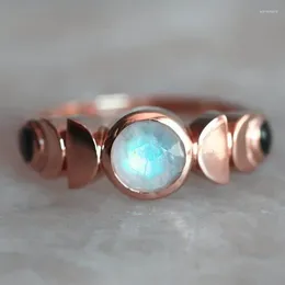 Cluster Rings 18K Rose Gold Ring For Women Natural 1 Moonstone With Diamond Jewelry Anillos De Bizuteria Mujer Gemstone