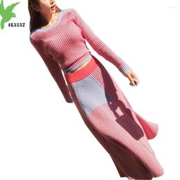 Work Dresses Women Autumn Winter Knit Sweater Two-Piece Suit Thick Pullover Elastic Waist Big Swing Long Skirt Sets OKXGNZ 1335