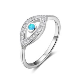 Good Quality Solid 925 Sterling Silver Rings Lab Created Blue Opal Cubic Zirconia Evil Eye Ring semi precious stone Jewellery for 5022920