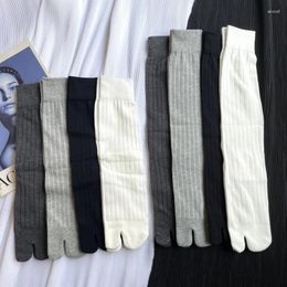 Women Socks 1 Pair Cotton Split Toe Two Mid-calf Calf Autumn Winter Vertical Strips Japanese Tabi Clogs