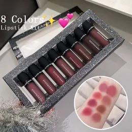 8Pcs/Box Matte Liquid Lipstick Set Velvet Lip Gloss Makeup Lip Mud Long Lasting Waterproof Non-stick Cup Lips Glaze Cosmetic Kit