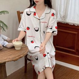 Women's Sleepwear 2024 Summer Short Sleeve Cotton Print Nightgowns For Women Korean Cute Cartoon Homewear Night Dress Nightdress Nighty