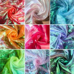 Fabric Laser Tulle Fabric Sewing Mesh Cloth DIY Craft Colorful Organza Glass Yarn Fluorescent Yarn Silk Chiffon Stage d240503