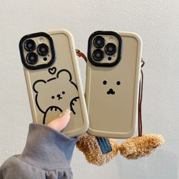 hotsale bear couples mobile Phone Cases For iPhone 15 14 11 13 12 11 Pro Max plus anti-fall cell iphone covers with sling bracelet chaining 100pcs