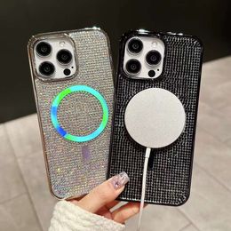 Luxury Diamond Rhinestone Magnetic Phone Case For iphone 15 14 13 12 11 Pro Max Fashion Ladies Flash Drilling Bling bling Protective Cover Shockproof Anti Drop