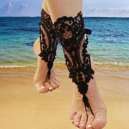 Beach Wedding White Black Ivory Lace Wedding Barefoot Sandals Nude Shoes Foot Jewellery Victorian Bridal Anklet Beach Accessories 240511
