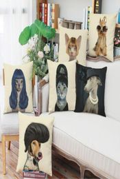 kinds of vintage humanoid cats dogs animal linen pillow case linen cushion cover 42x42cm5664478