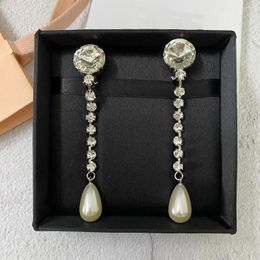 Dangle Earrings Trend Europe Crystal Pearl Water Drop Long Tassel Ear Clip Women Top Quality Wedding Gift Boutique Luxury Jewellery