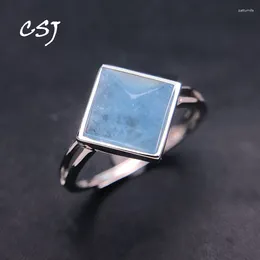 Cluster Rings Elegant Natural Aquamarine Ring 925 Sterling Silver Gemstone Square 8mm Pagoda Cut For Women Lady Birthday Party Jewellery Gift