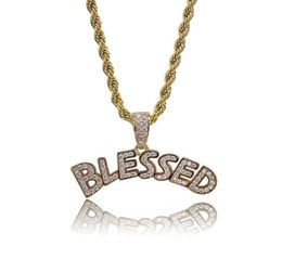 18K Gold Plated Copper Letters Blessed Pendant Necklaces Luxury Exquisite Grade Quality Bling Zircon Paved Hip Hop Necklaces Jewel6793527