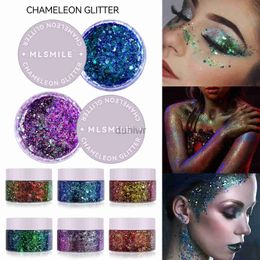 Body Glitter Chameleon Eyeshadow Glitter Gel Cream Nail Hair Body Face Glitter Gel Art Flash Loose Sequins Cream Festival Party Decoration d240503