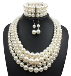 Red Imitation Pearls Bridal Jewelry Sets Women Fashion Wedding Gift Classic Ethnic Collar Choker Necklace Bracelet Earring Sets Wh5633095
