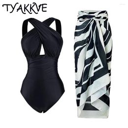 Women's Swimwear TYAKKVE 2024 Women Vinatge One Piece Swimsuit Bikini Sexy Halter Tankini Backless Bathing Suit Dress Beach Cover Up