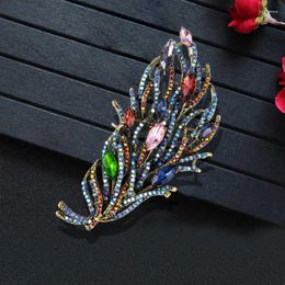 Brooches Luxury Women Lady Crystal Feather Vintage Brooch Badges Retro Big Size Exquisite Shining Design Party Banquet Buckles Corsage