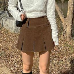 Skirts Korean High Waist Pleated Women Autumn Winter Corduroy Skirt Harajuku Vintage Shorts Kawaii Girls Brown Black