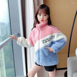 Jackets 2024 Autumn Warm For Girls Fashion Letter Lamb Wool Coats Fleece Children Outerwear 3-14 Years Old Teen Kids Clothes
