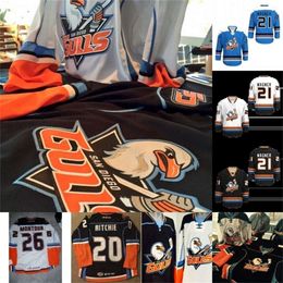 Kob San Diego Gulls Jersey 21 Wagner 4 Thompson 20 Ritchie 5 Pettersson 15 Sorensen 19 Hults Abbott Ahl Hockey Trikots Orange Schwarz Weiß