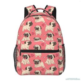 Backpack Puppy Dog Heart Love Pattern Schoolbag For Boys Girls Kids Cute Pug Travel Durable Lightweight School Laptop Backpacks