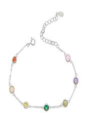 rainbow color cz station bracelet bezel round disk charm colorful summer gift 925 sterling silvelr mimniam chains for girl7524636