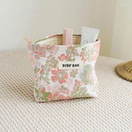 Cosmetic Bags Women'sCcosmetic Bag Small Pink Flower Large Capacity Cosmetics Storage Portable Coin Purse Commuter Clutch Cloth