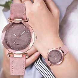 Wristwatches Round Face Rhinestone Star Sky Silver Pink Women for Leisure Fashion Trend Frosted Belt Vintage Black Quartz Wrist d240430