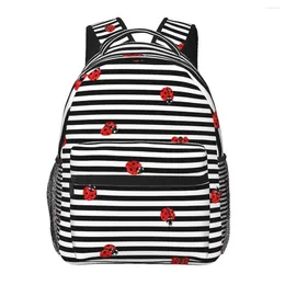 Backpack Men Woman Red Ladybugs On Stripes Schoolbag For Female Male 2024 Fashion Bag Student Bookpack