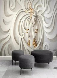 3d Character Wallpaper Embossed Sculpture Wearing A Golden Circle Beauty Living Room Bedroom Background Wall Decoration Mural Wall3410148