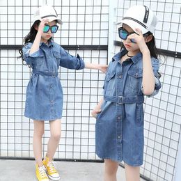 Girl Dresses Fashion Jean Shirt Dress For Girls 4 To 12 Years Autumn Kids Jeans Teen Denim Clothes Casual Child